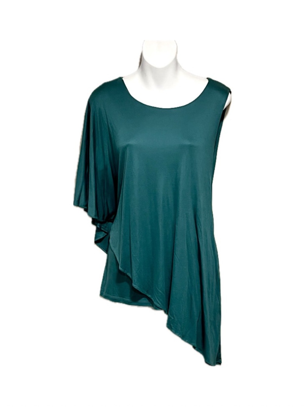 White House Black Market Teal Dark green Asymmetric One-Sleeve Blouse top L